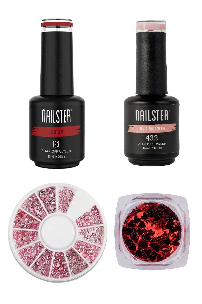 French Glitter Hearts Look | Nailster Denmark